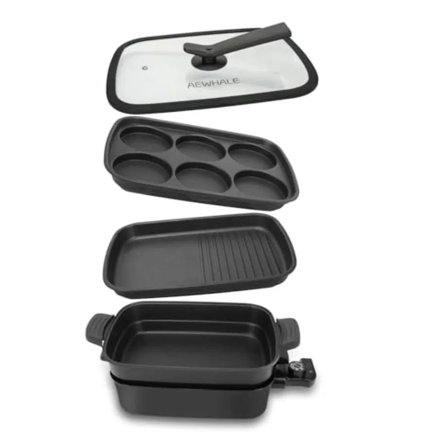 3-in-1 multifunctional electric grill skillet: nonstick aluminum black 1400W high-power heating for indoor grilling meats panca
3-in-1 multifunctional electric grill skillet: nonstick aluminum black 1400W high-power heating for indoor grilling meats panca
