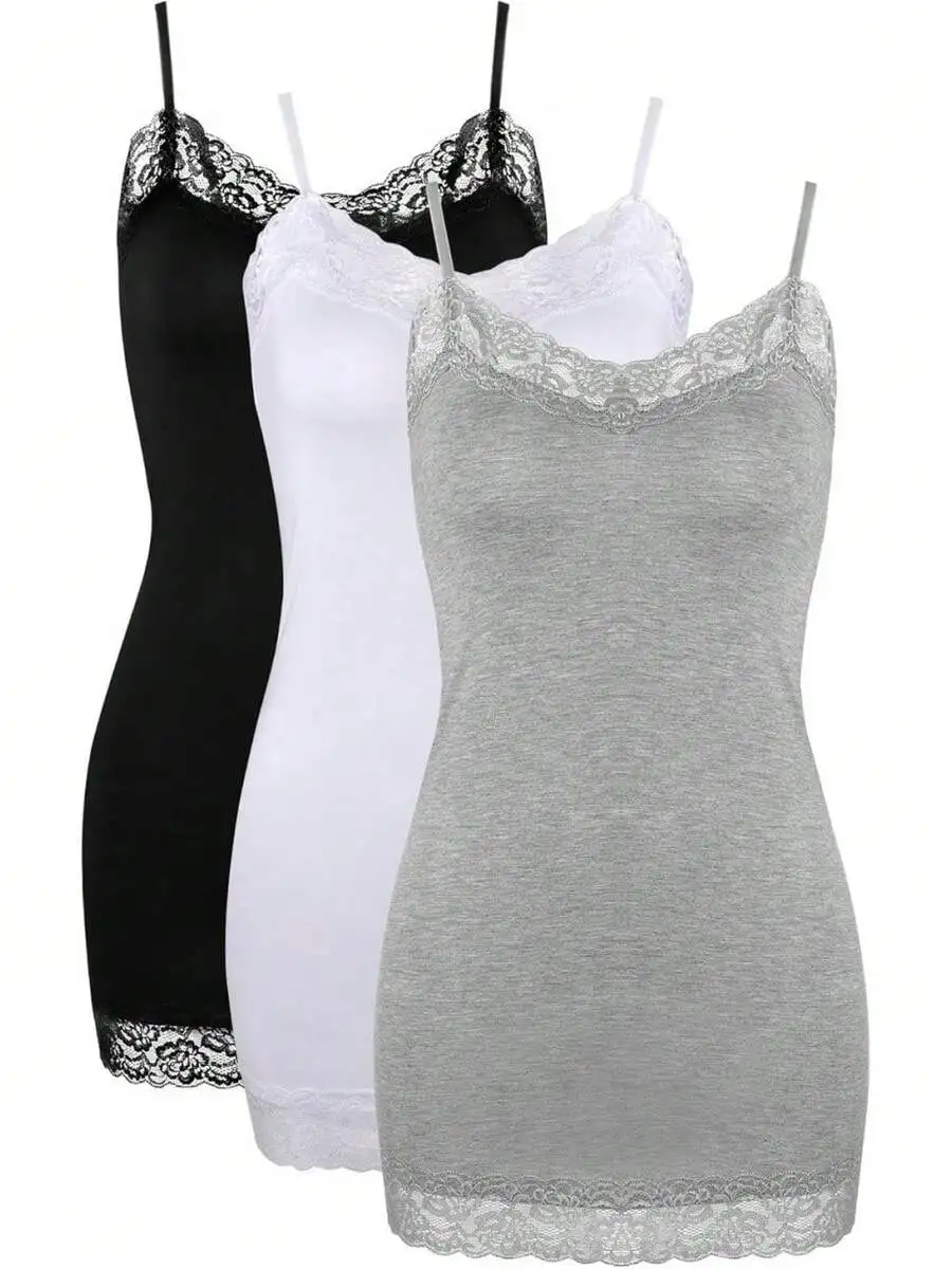 3 Pcs Womens Lace Trim Camisole With Adjustable Spaghetti Straps
3 Pcs Womens Lace Trim Camisole With Adjustable Spaghetti Straps