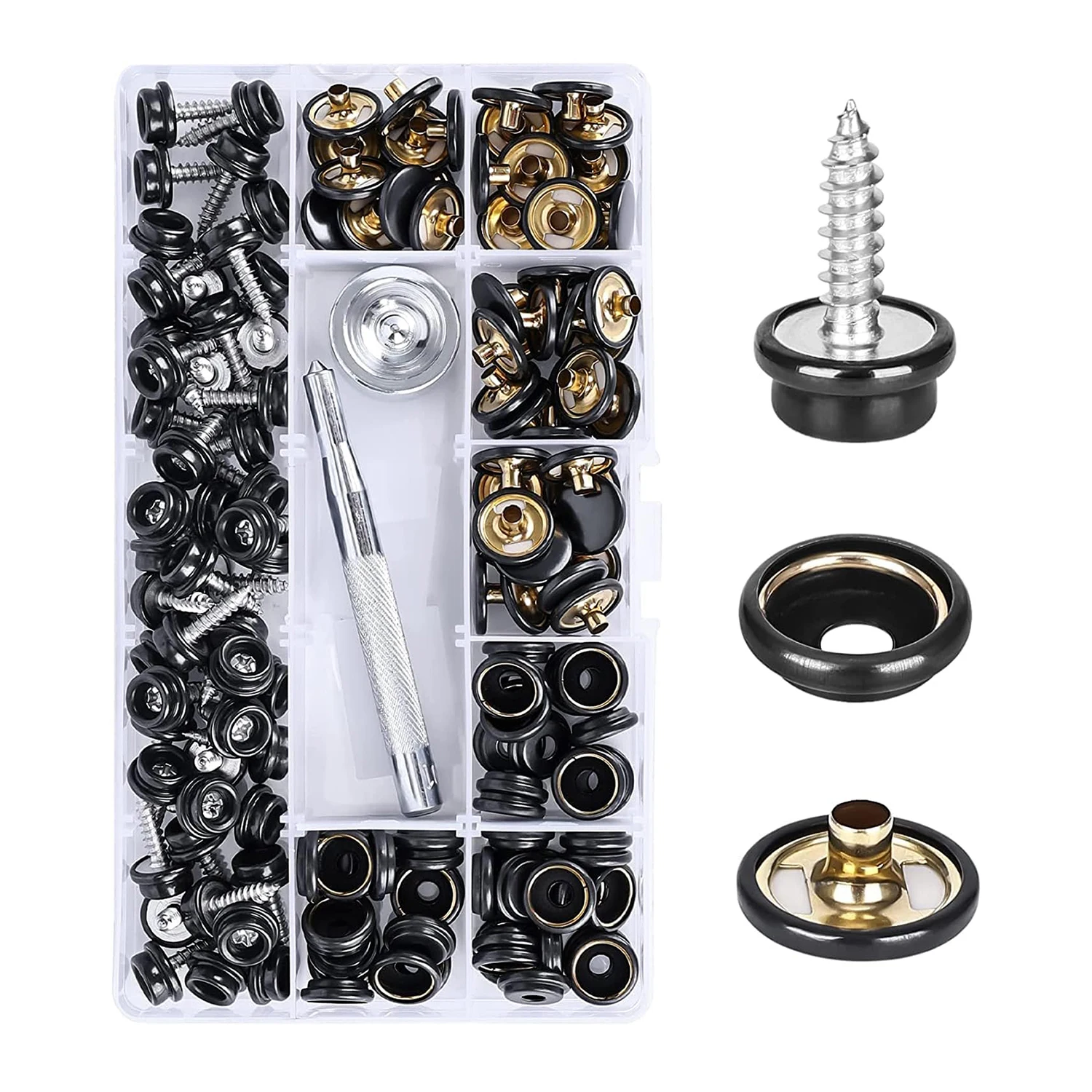 150PCS Marine Grade 3/8" Socket Canvas Snaps Kit and Upholstery Boat Cover Snap Button Fastener Tool with 2Pcs Setting Tool
150PCS Marine Grade 3/8" Socket Canvas Snaps Kit and Upholstery Boat Cover Snap Button Fastener Tool with 2Pcs Setting Tool