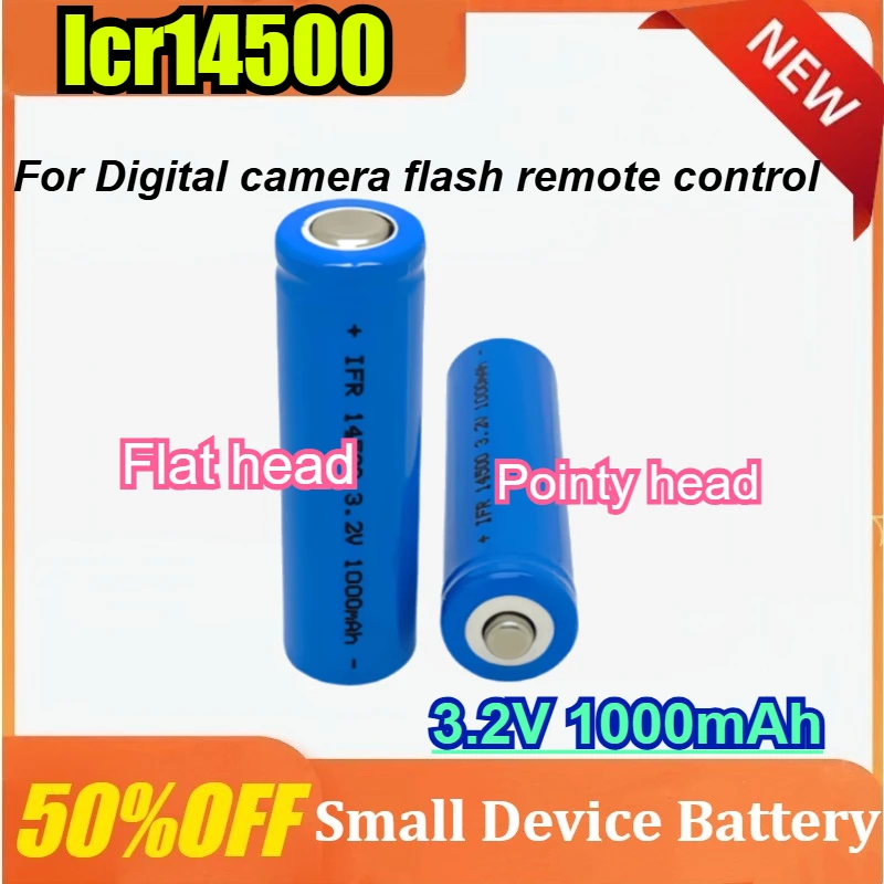 Icr14500 3.2V Lithium Battery 1000mAh Flat/Pointy head Rechargeable Batteries Full Capacity for Led Torch Remote Control Toys
Icr14500 3.2V Lithium Battery 1000mAh Flat/Pointy head Rechargeable Batteries Full Capacity for Led Torch Remote Control Toys