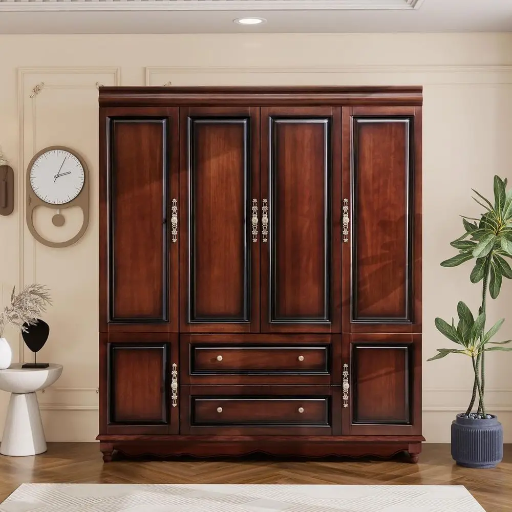 Solid Wood Armoire Wardrobe Closet, Cherry inish Bedroom Storage, American Style Clothes Organizer with 2 Ders, Shelves and Hang
Solid Wood Armoire Wardrobe Closet, Cherry inish Bedroom Storage, American Style Clothes Organizer with 2 Ders, Shelves and Hang