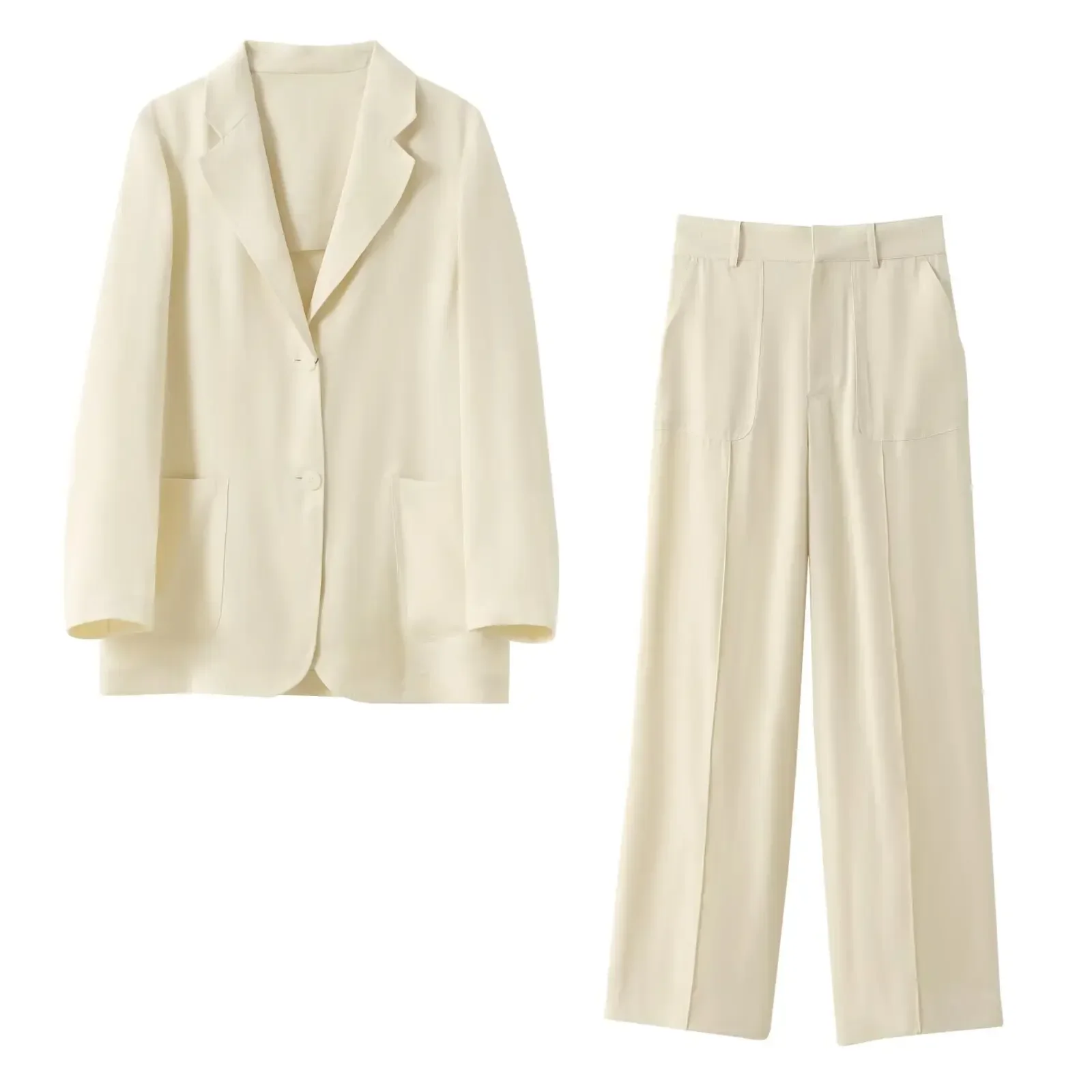 Women's 2-piece Suit 2024 New Fashion Vertical Suit Jacket Retro Long-sleeved Blouse+pocket Decorative Wide-leg Pants Suit
Women's 2-piece Suit 2024 New Fashion Vertical Suit Jacket Retro Long-sleeved Blouse+pocket Decorative Wide-leg Pants Suit