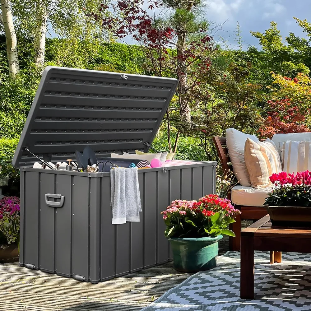 Domi 100 Gallon Deck Box Outdoor Storage Box, Large Metal Storage Cabinet with Resin Lid, Waterproof Lockable Patio Storage Box
Domi 100 Gallon Deck Box Outdoor Storage Box, Large Metal Storage Cabinet with Resin Lid, Waterproof Lockable Patio Storage Box