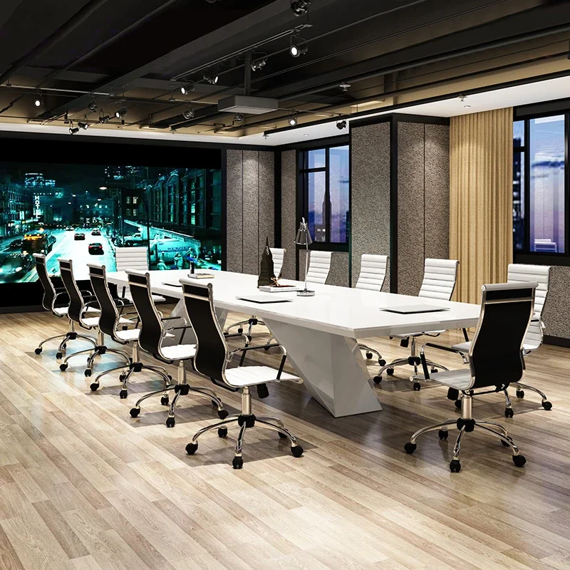 White painted minimalist modern large office strip conference table and chair combination high-quality
White painted minimalist modern large office strip conference table and chair combination high-quality