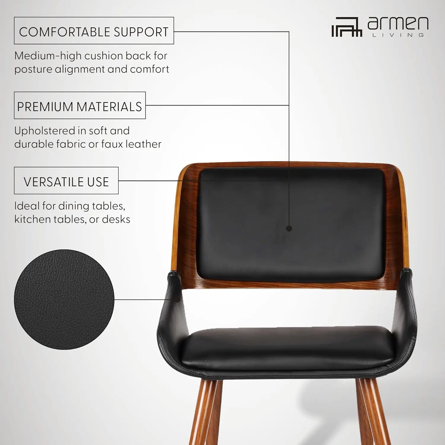 Armen Living Panda Mid Century Modern Upholstered Fabric And Walnut Wood Dining Accent Chair For Kitchen Table Desk Vanity, 20
Armen Living Panda Mid Century Modern Upholstered Fabric And Walnut Wood Dining Accent Chair For Kitchen Table Desk Vanity, 20