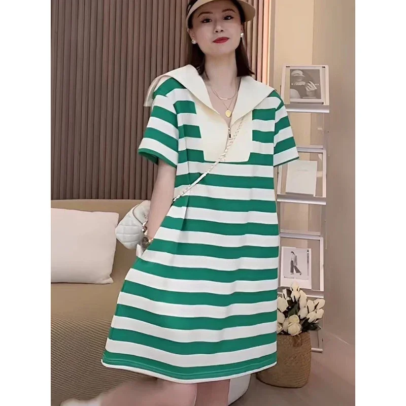 Fashion Sailor Collar Zipper Spliced Striped Short Sleeve Dress Female Clothing 2024 Summer New Loose All-match Casual Dresses
Fashion Sailor Collar Zipper Spliced Striped Short Sleeve Dress Female Clothing 2024 Summer New Loose All-match Casual Dresses
