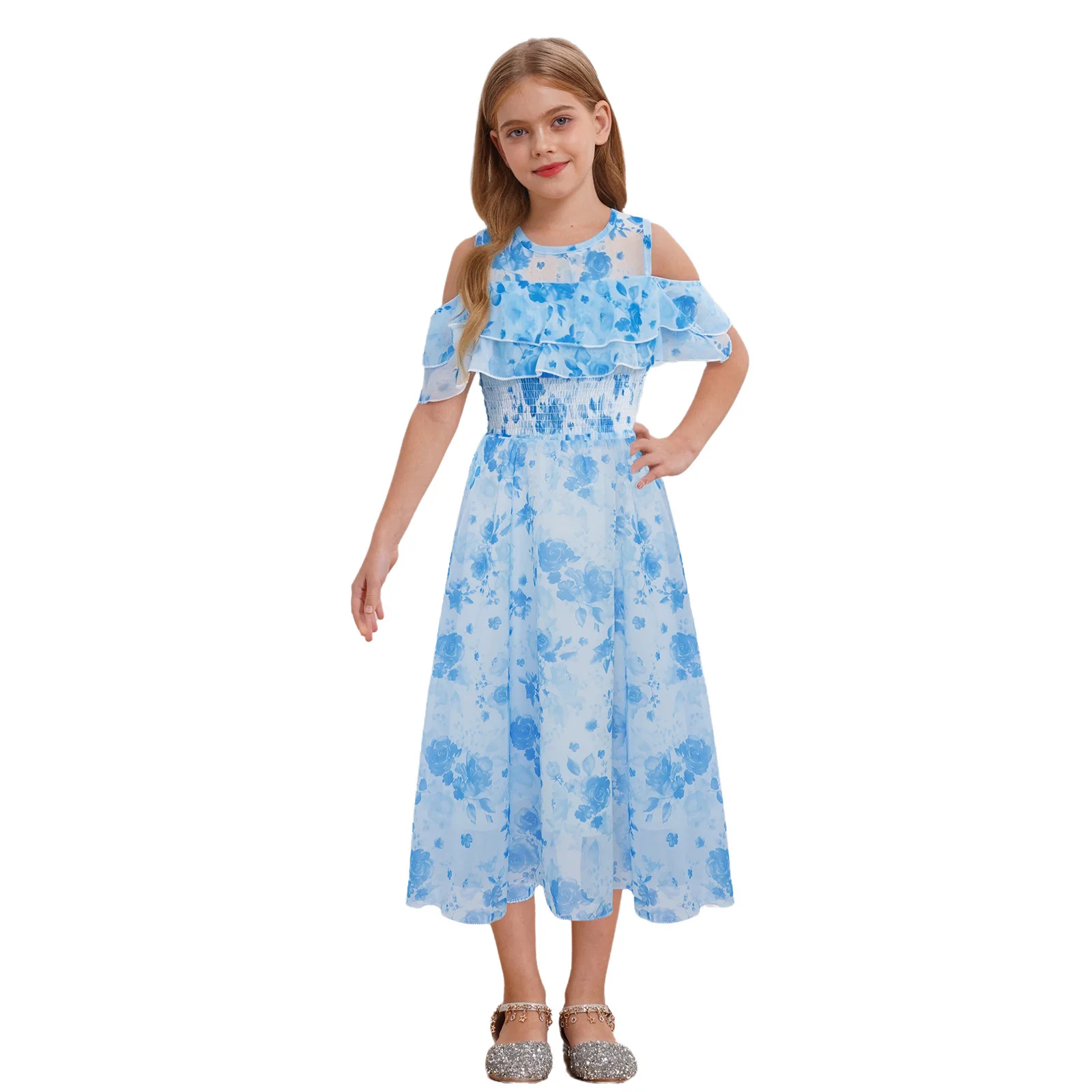 Kids Girls Summer Cold Shoulder Ruffled Sleeves Chiffon Dress Round Neck Ankle Length Pretty Dresses for Wedding Birthday Party
Kids Girls Summer Cold Shoulder Ruffled Sleeves Chiffon Dress Round Neck Ankle Length Pretty Dresses for Wedding Birthday Party