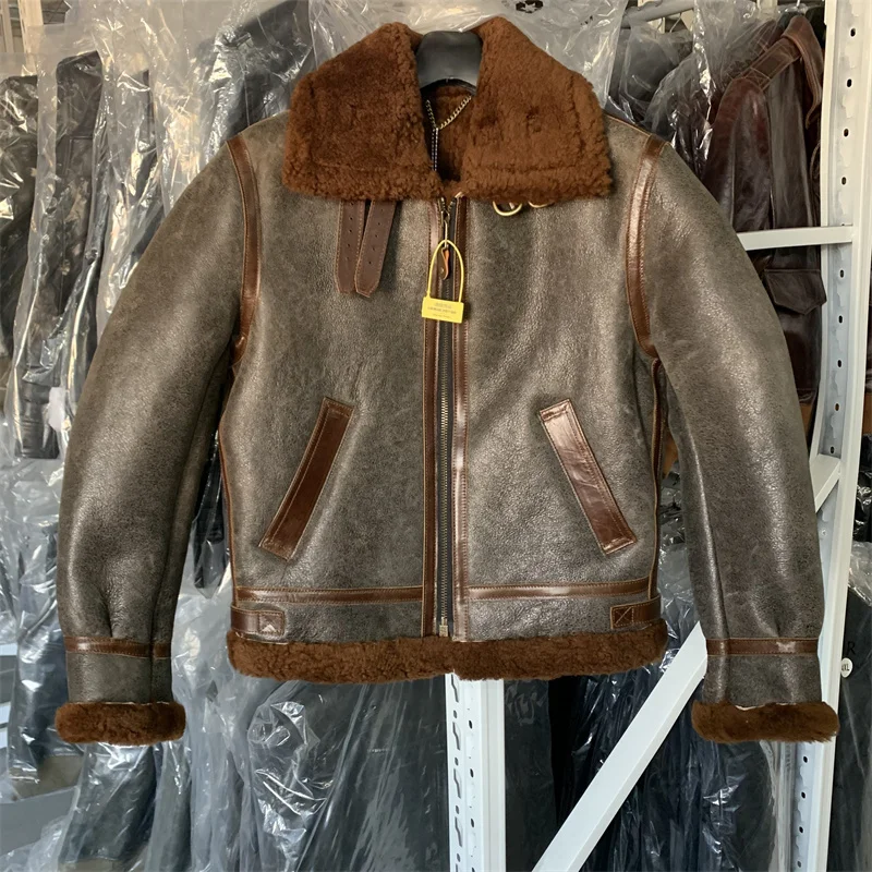 B6 Flight Suit Sle Top Layer eepskin Leather Men's Warm Comfortable Winter Coat Brown Fur ort Faion Urban Youth Jaet
B6 Flight Suit Sle Top Layer eepskin Leather Men's Warm Comfortable Winter Coat Brown Fur ort Faion Urban Youth Jaet