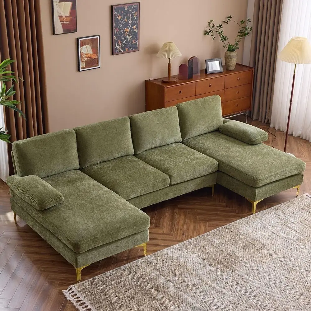 U-Shaped 4-Seat Sectional Sofa with Chaise, Chenille Upholstery, Green for Living Room or Office
U-Shaped 4-Seat Sectional Sofa with Chaise, Chenille Upholstery, Green for Living Room or Office