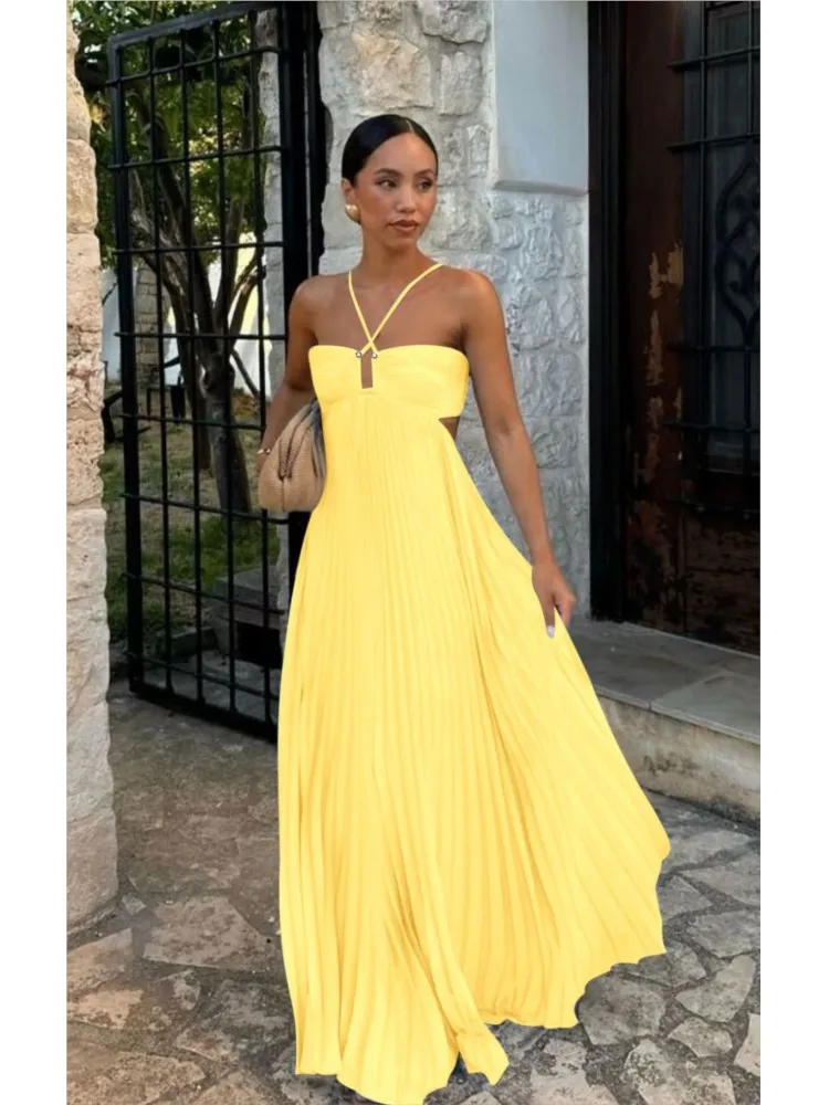 Summer Simple Commuting Solid Color Dress Women's Sexy Hanging Neck Chest Pleated Sleeveless High-waisted Suspender Dresses
Summer Simple Commuting Solid Color Dress Women's Sexy Hanging Neck Chest Pleated Sleeveless High-waisted Suspender Dresses