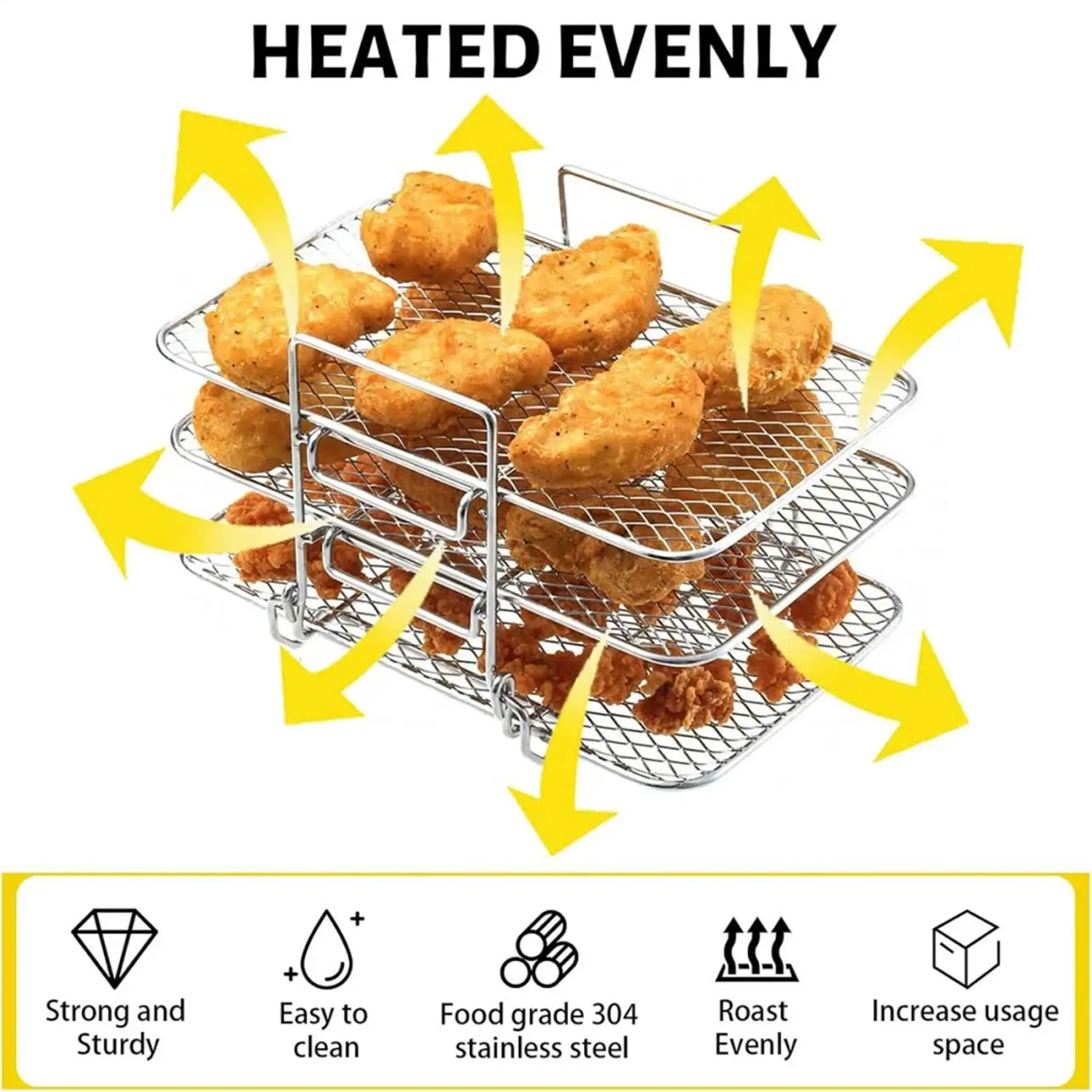 3Layer Air Fryer Racks Stainless Steel Square Air Fryer Basket Tray Stackable Dehydrator Racks Air Fryer Accessories Fit Kitchen
3Layer Air Fryer Racks Stainless Steel Square Air Fryer Basket Tray Stackable Dehydrator Racks Air Fryer Accessories Fit Kitchen