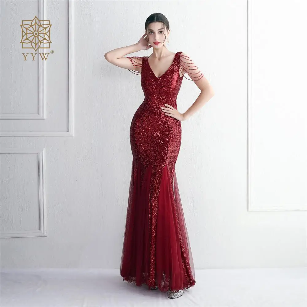 Sequin Gauze Long Evening Dress Deep V Beading Off Shoulder Elegant Women'S Dresses For Ceremonies Highclass Prom Mermaid Gowns
Sequin Gauze Long Evening Dress Deep V Beading Off Shoulder Elegant Women'S Dresses For Ceremonies Highclass Prom Mermaid Gowns