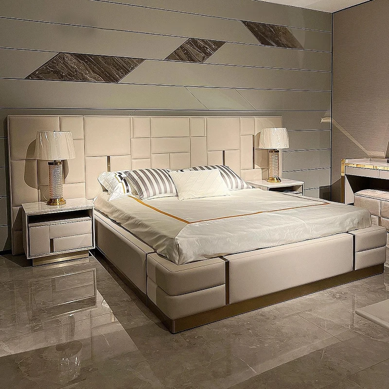 High-end Master Modern Leather Upholstered Design Home Furniture King Size Bed Luxury Bedroom Sets
High-end Master Modern Leather Upholstered Design Home Furniture King Size Bed Luxury Bedroom Sets