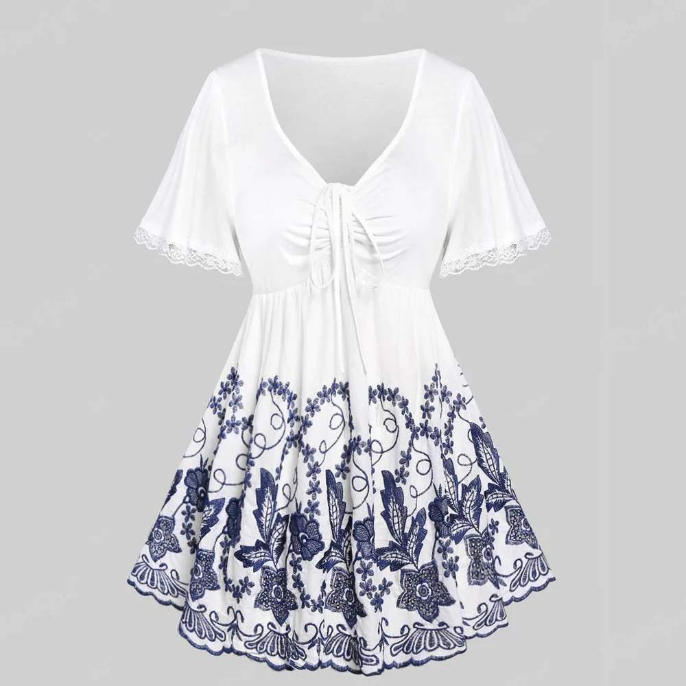 ROSEGAL Women's Plus Size T-Shirt, White Lace Up, Ruched Flower Figure Print, Short Sleeve Top, Female Summer Casual Tees
ROSEGAL Women's Plus Size T-Shirt, White Lace Up, Ruched Flower Figure Print, Short Sleeve Top, Female Summer Casual Tees
