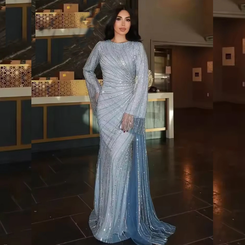 Luxury Evening Dresses for Women O Neck Long Sleeves Mermaid Beading Long Party Dresses Customized فساتين سهرة
Luxury Evening Dresses for Women O Neck Long Sleeves Mermaid Beading Long Party Dresses Customized فساتين سهرة