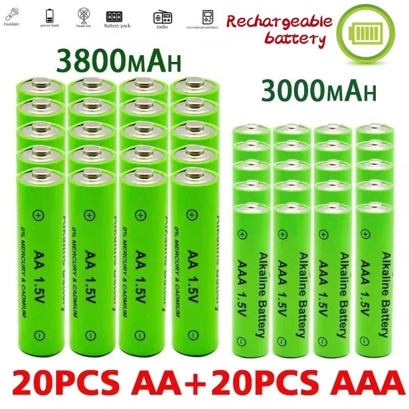 AA + AAA Rechargeable AA 1.5V 3800mAh / 1.5V AAA 3000mah Alkaline Battery Flashlight Toys Watch MP3 Player Replace Ni-Mh Battery
AA + AAA Rechargeable AA 1.5V 3800mAh / 1.5V AAA 3000mah Alkaline Battery Flashlight Toys Watch MP3 Player Replace Ni-Mh Battery