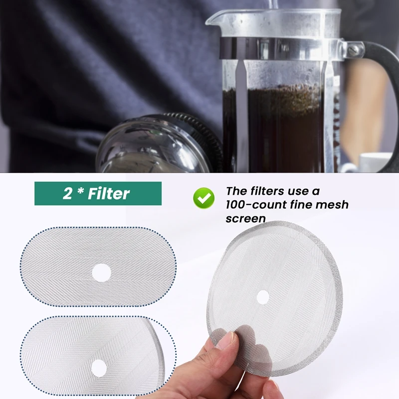 2 упаковки сменных фильтров для французского пресса, сетчатый экран, идеально подходит для 34 унции, 8 чашек французского пресса-AT35
2 упаковки сменных фильтров для французского пресса, сетчатый экран, идеально подходит для 34 унции, 8 чашек французского пресса-AT35