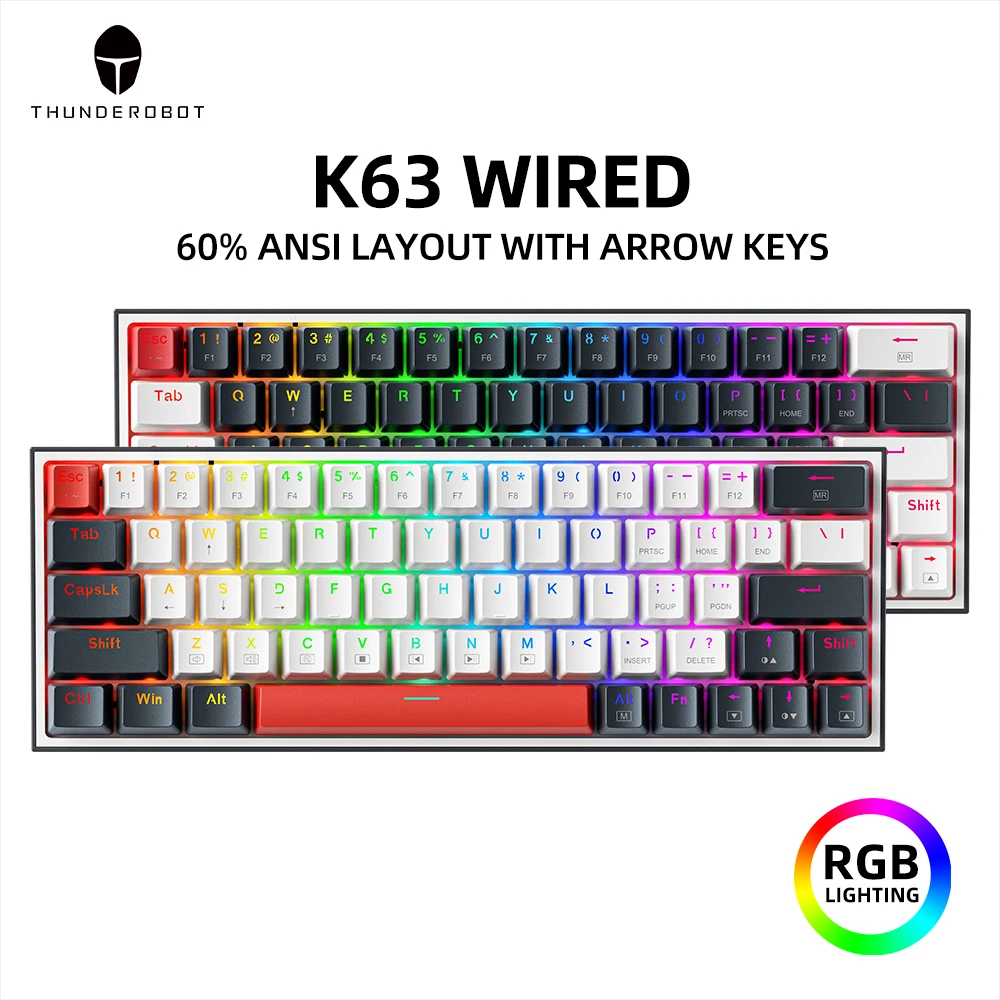 Thunderobot K63 Mechanical Keyboard Wired RGB ANSI 60% 63 Keys Layout with Arrow Keys Gaming Keyboard Hot-swappable For Gamer
Thunderobot K63 Mechanical Keyboard Wired RGB ANSI 60% 63 Keys Layout with Arrow Keys Gaming Keyboard Hot-swappable For Gamer