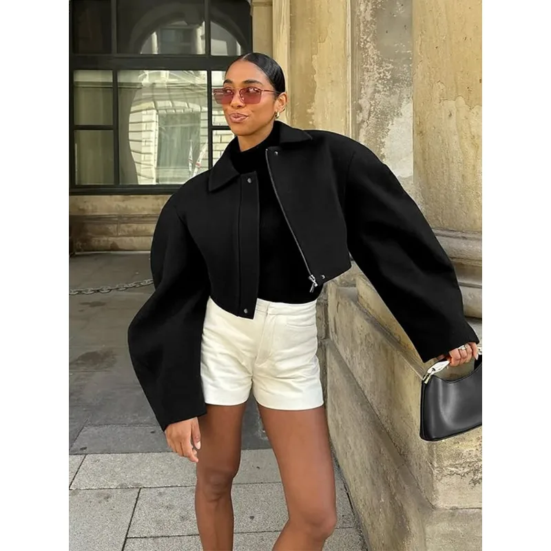 Fashion Simple Lapel Cropped Bomber Jackets For Women New High Street Long Sleeve Zipper Coats Elegant Casual Outerwear
Fashion Simple Lapel Cropped Bomber Jackets For Women New High Street Long Sleeve Zipper Coats Elegant Casual Outerwear