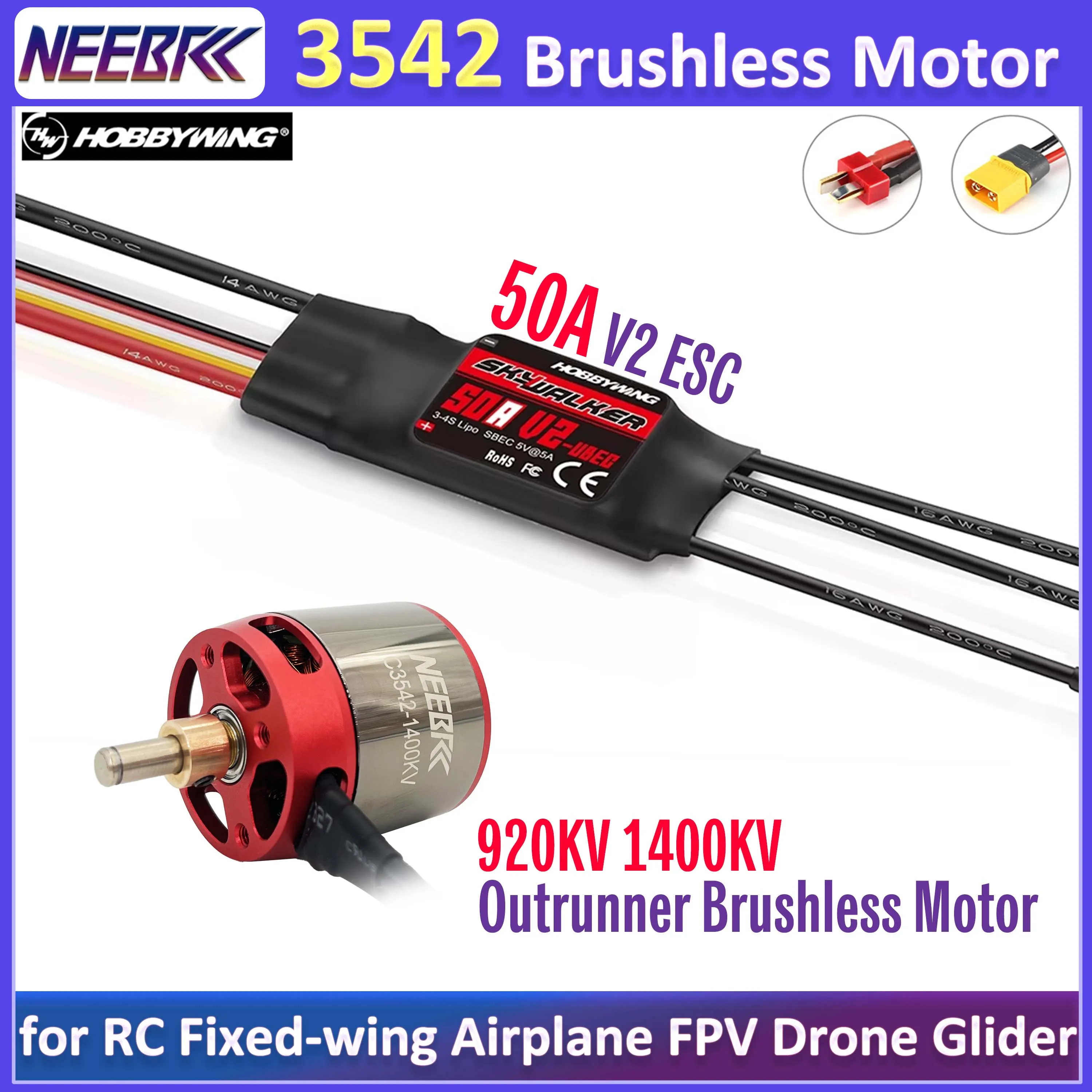 Бесколлекторный мотор NEEBRC C3542 920KV 1400KV Outrunner с регулятором скорости SKYWALKER 50A V2 ESC для радиоуправляемых самолетов, FPV дронов и планеров
Бесколлекторный мотор NEEBRC C3542 920KV 1400KV Outrunner с регулятором скорости SKYWALKER 50A V2 ESC для радиоуправляемых самолетов, FPV дронов и планеров
