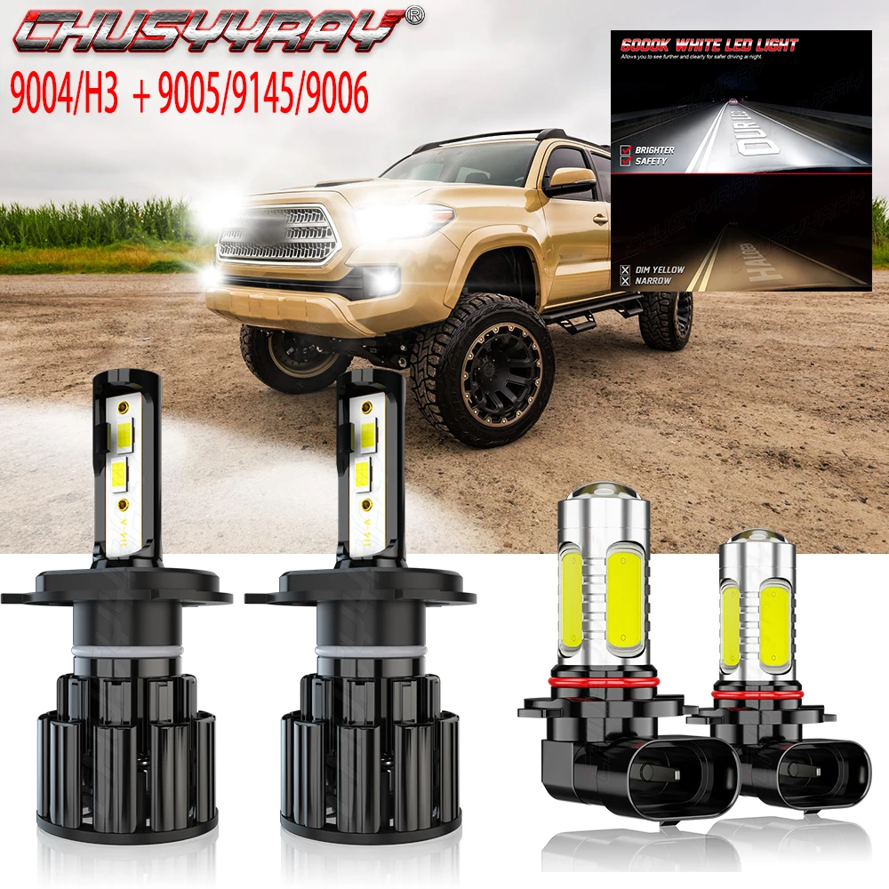 CHUSYYRAY Car lights Compatible For Toyota Tacoma 2005-2011 4x Combo H4 9003 LED Headlight Bulbs 9006 9145 Fog Light Bulbs Kit
CHUSYYRAY Car lights Compatible For Toyota Tacoma 2005-2011 4x Combo H4 9003 LED Headlight Bulbs 9006 9145 Fog Light Bulbs Kit