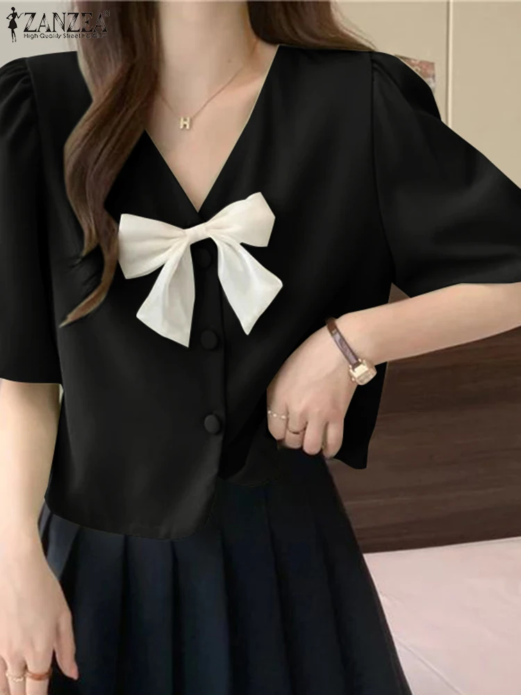 ZANZEA Elegant Half Sleeve Chemise Femme V Neck Women's Button Up Casual Shirts Puff Sleeves Bowtie Detail Korean Style Tops
ZANZEA Elegant Half Sleeve Chemise Femme V Neck Women's Button Up Casual Shirts Puff Sleeves Bowtie Detail Korean Style Tops