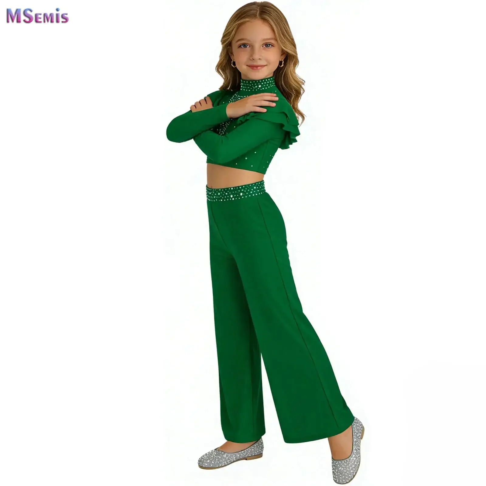 Kids Girls Modern Dance Outfit Mock Neck Long-Sleeved Crop Top with Flared Pants Latin Tango Salsa Jazz Competition Costume
Kids Girls Modern Dance Outfit Mock Neck Long-Sleeved Crop Top with Flared Pants Latin Tango Salsa Jazz Competition Costume