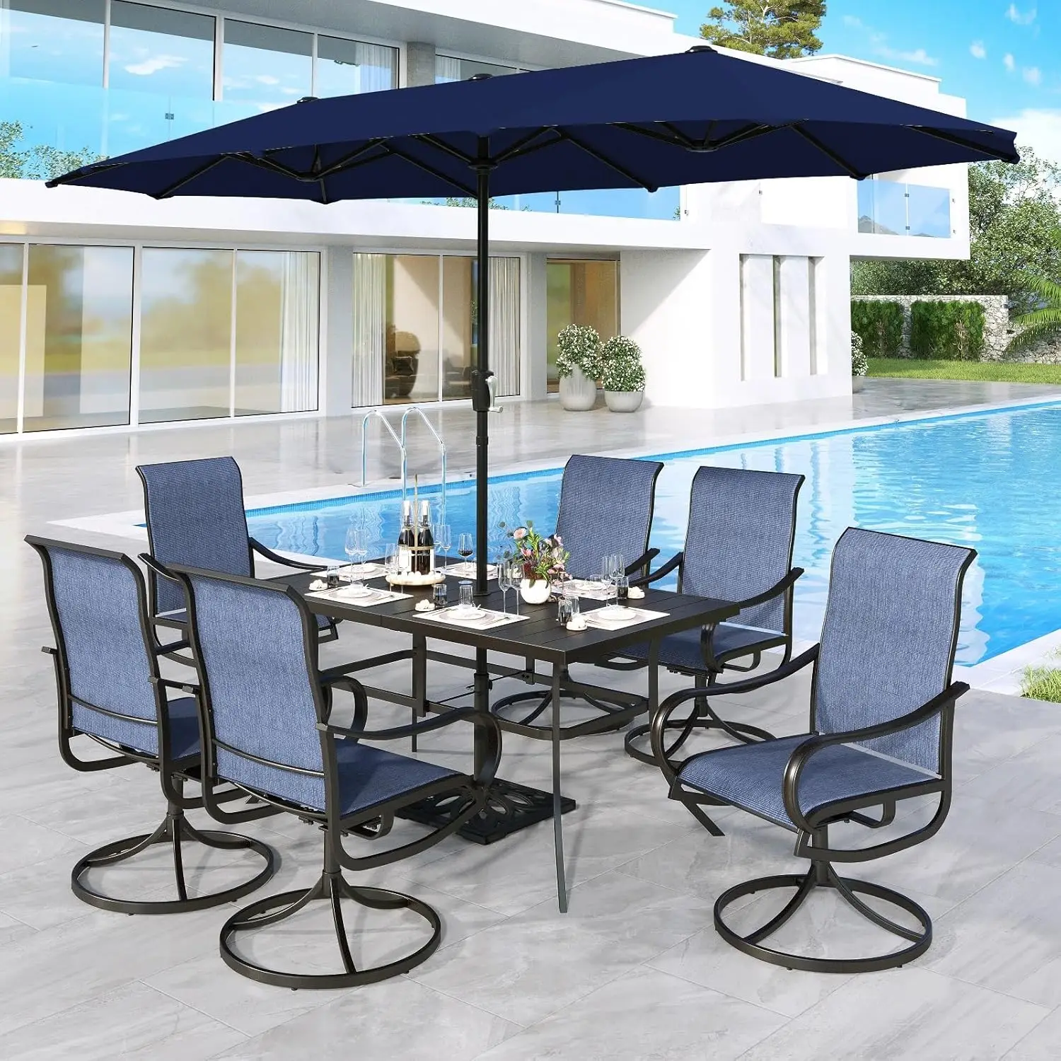 Outdoor Dining Set for 6, Patio Furniture Set with Navy Umbrella (Base not Included), Outdoor Rectangle Table and, Customized
Outdoor Dining Set for 6, Patio Furniture Set with Navy Umbrella (Base not Included), Outdoor Rectangle Table and, Customized