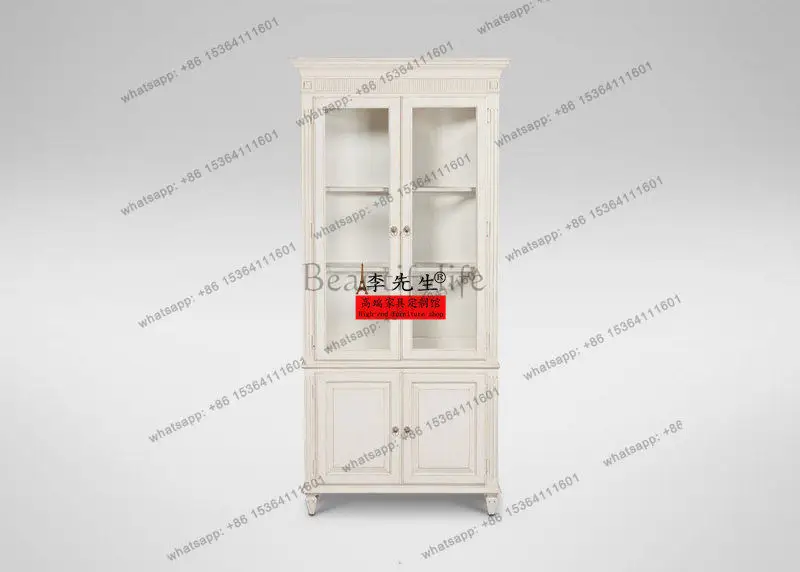 French solid wood carving flower 2 door bookcase European white old glass door living room display cabinet
French solid wood carving flower 2 door bookcase European white old glass door living room display cabinet
