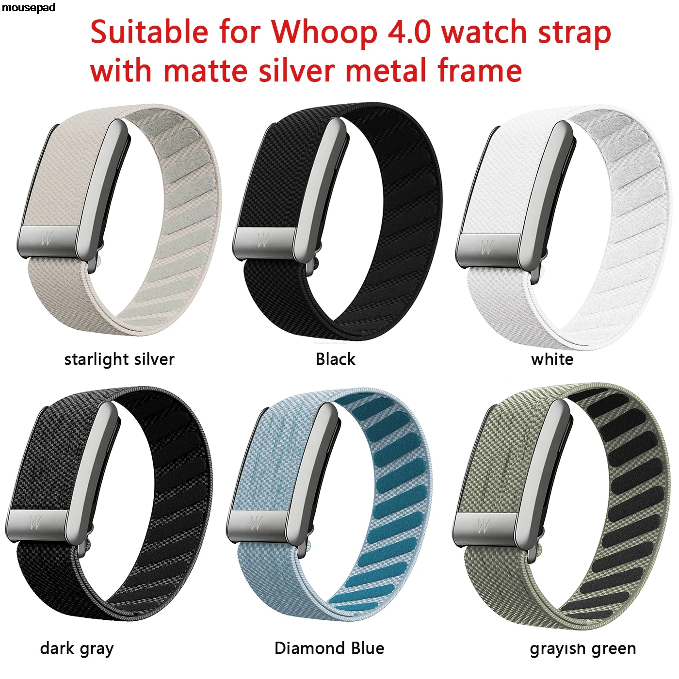 Compatible with Whoop 4.0 wristband Straps Nylon braided elastic sports replacement strap with silver U-shaped metal frame
Compatible with Whoop 4.0 wristband Straps Nylon braided elastic sports replacement strap with silver U-shaped metal frame