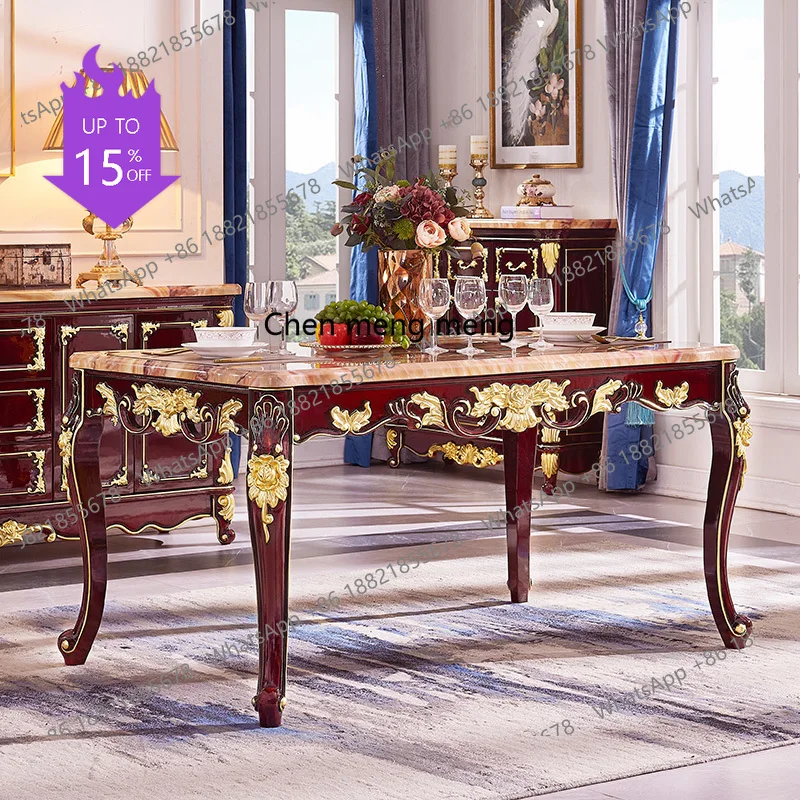 01A European dining table, solid wood red sandalwood black dragon jade marble rectangular table, American dining table and chai
01A European dining table, solid wood red sandalwood black dragon jade marble rectangular table, American dining table and chai