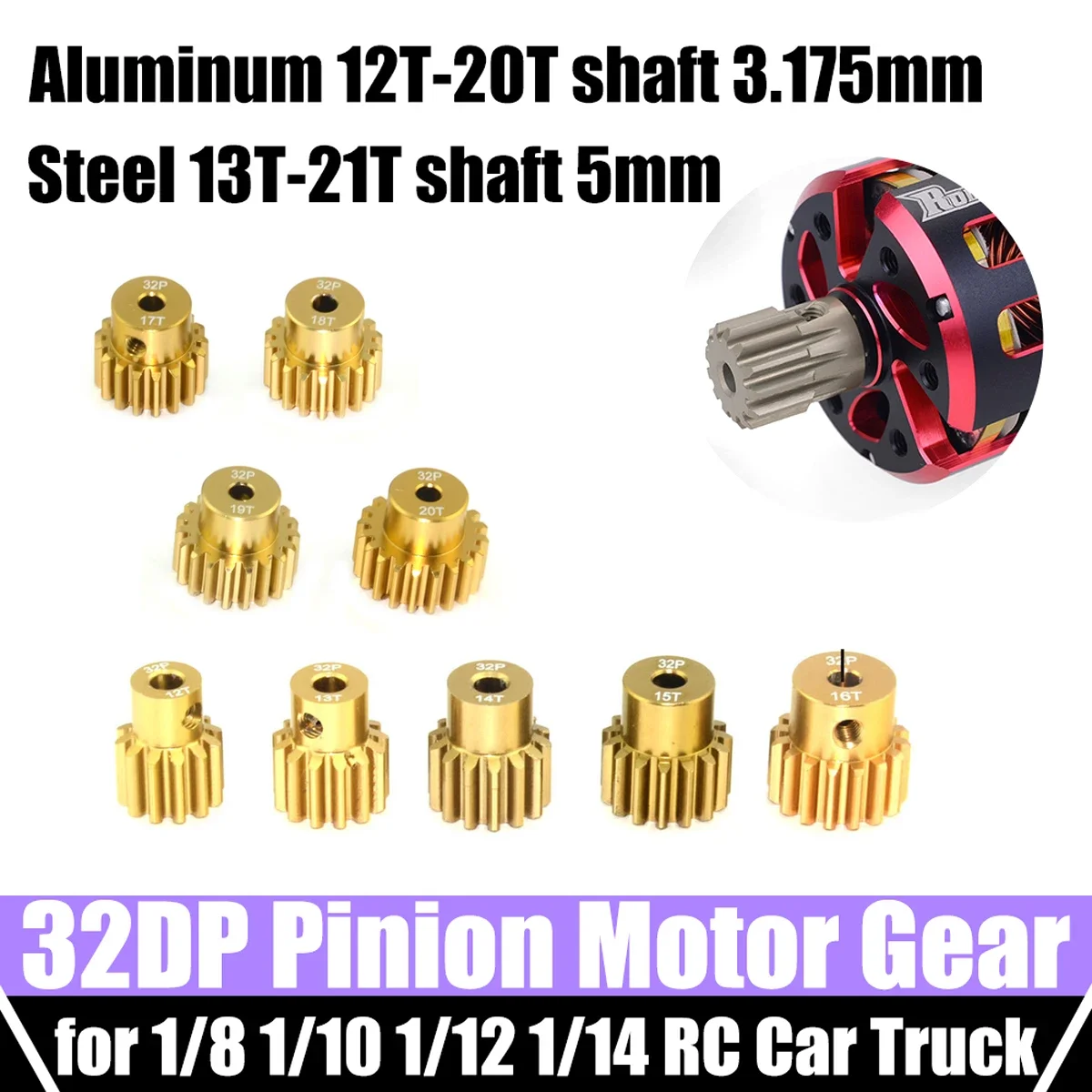 32P M0.8 3.175mm 13T 14T 15T 16T 17T 18T 19T 20T 7075 Aluminum alloy Metal Pinion Motor Gear For 1/10 RC Model Car Motor gear
32P M0.8 3.175mm 13T 14T 15T 16T 17T 18T 19T 20T 7075 Aluminum alloy Metal Pinion Motor Gear For 1/10 RC Model Car Motor gear