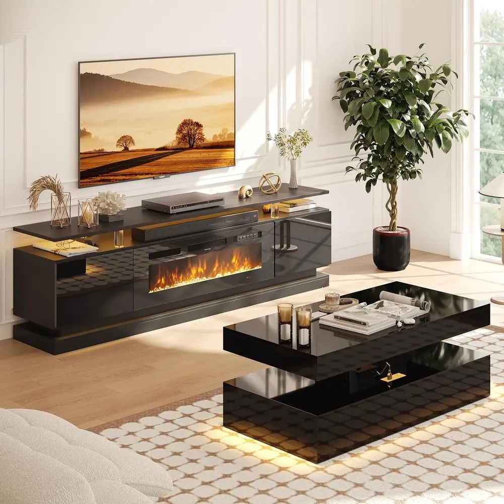 70 TV Stand and 39 Coffee Table with Charging Station, USB Ports for Living Room, Black
70 TV Stand and 39 Coffee Table with Charging Station, USB Ports for Living Room, Black
