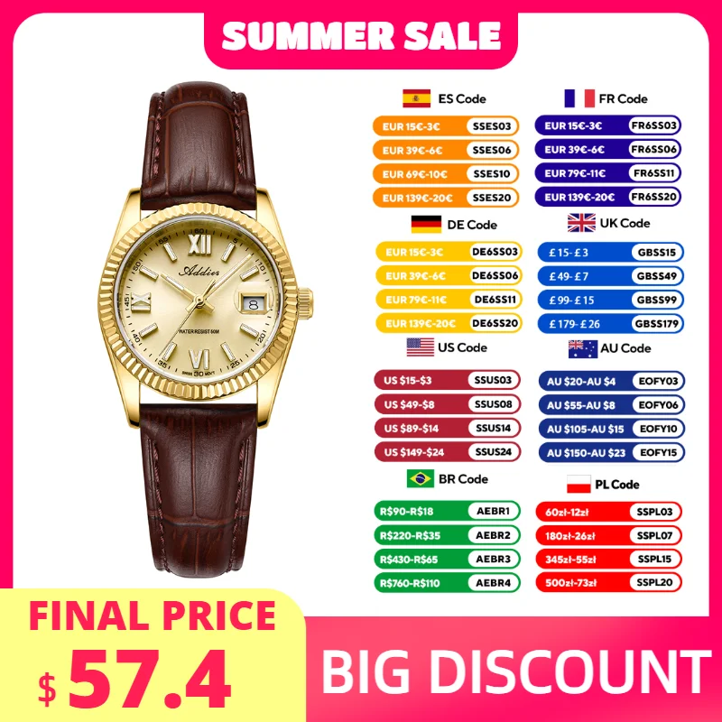 ADDIES 2026 New Luxury Women's Watch BGW9 Super Luminous Sapphire Crystal 5Bar Waterproof Leather Quartz Wristwatch for Woman
ADDIES 2026 New Luxury Women's Watch BGW9 Super Luminous Sapphire Crystal 5Bar Waterproof Leather Quartz Wristwatch for Woman
