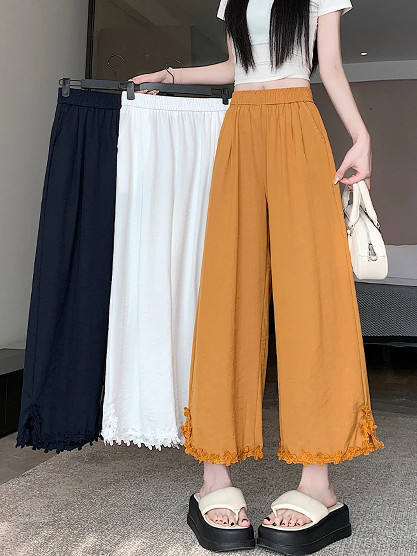 Ice Silk Cotton Linen Wide Leg Pants Women Summer Thin Small Size Elastic High Waist Slimming Drapey Nine Points Floral Strai...
Ice Silk Cotton Linen Wide Leg Pants Women Summer Thin Small Size Elastic High Waist Slimming Drapey Nine Points Floral Strai...