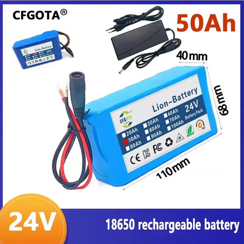 NEW High-capacity 24V 50Ah 18650 Lithium Battery Pack - 6S2P 50000mAh Rechargeable Li-ion Battery with Fast Charger
NEW High-capacity 24V 50Ah 18650 Lithium Battery Pack - 6S2P 50000mAh Rechargeable Li-ion Battery with Fast Charger