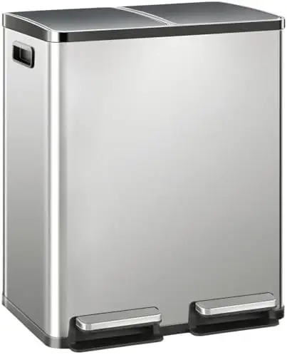 Stainless Steel 16-Gallon Trash Can with Lid, Dual Removable Buckets & Soft-Close Pedal for Home Office
Stainless Steel 16-Gallon Trash Can with Lid, Dual Removable Buckets & Soft-Close Pedal for Home Office
