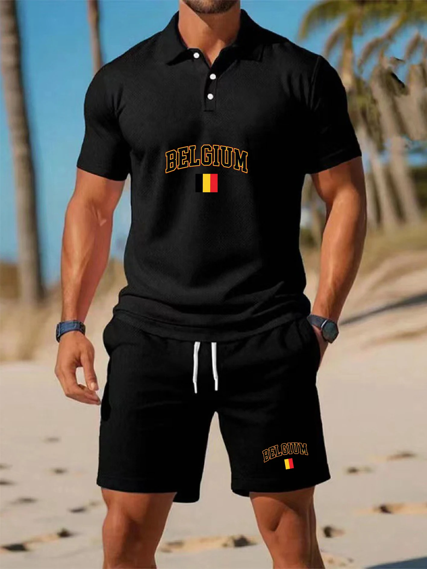 Men's Loose Fit Belgium Print Polo Shirt Set, Breathable Sweat-Wicking Fabric, Business Polo with Athletic Shorts, Ideal for Sp
Men's Loose Fit Belgium Print Polo Shirt Set, Breathable Sweat-Wicking Fabric, Business Polo with Athletic Shorts, Ideal for Sp