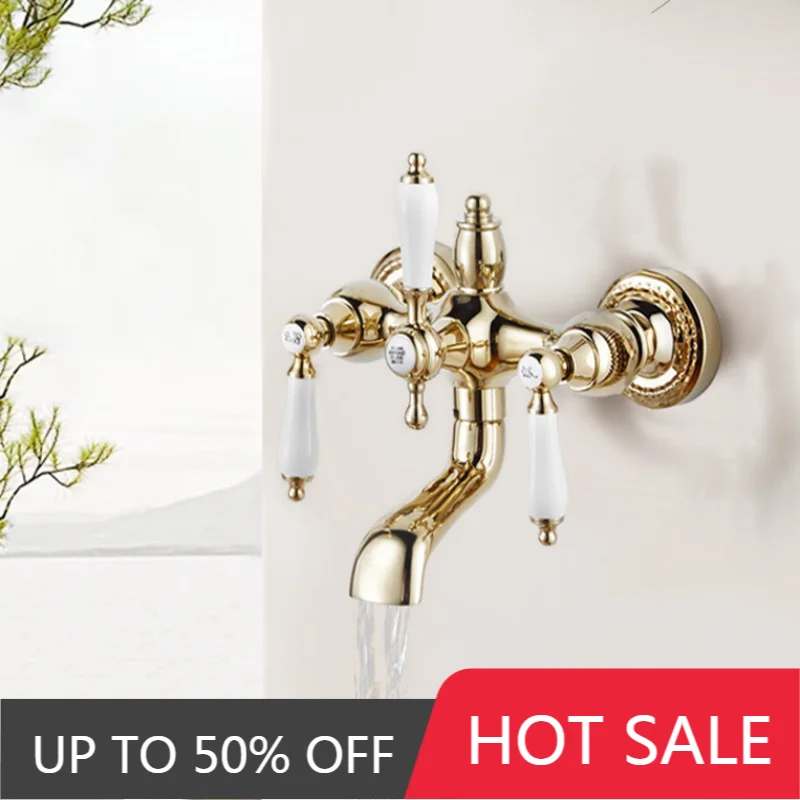 French Retro Phone Modeling Bathtub Faucet Gold Hot and Cold Bathtub Faucet Copper Wall-Mounted Bathtub Faucet
French Retro Phone Modeling Bathtub Faucet Gold Hot and Cold Bathtub Faucet Copper Wall-Mounted Bathtub Faucet