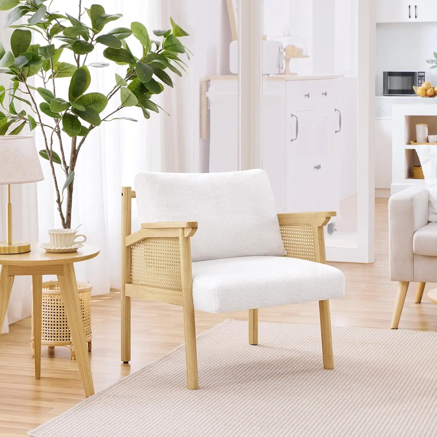 Boucle Accent Chair with Rattan Back Mid Century Upholstered Living Room Lounge Chair
Boucle Accent Chair with Rattan Back Mid Century Upholstered Living Room Lounge Chair