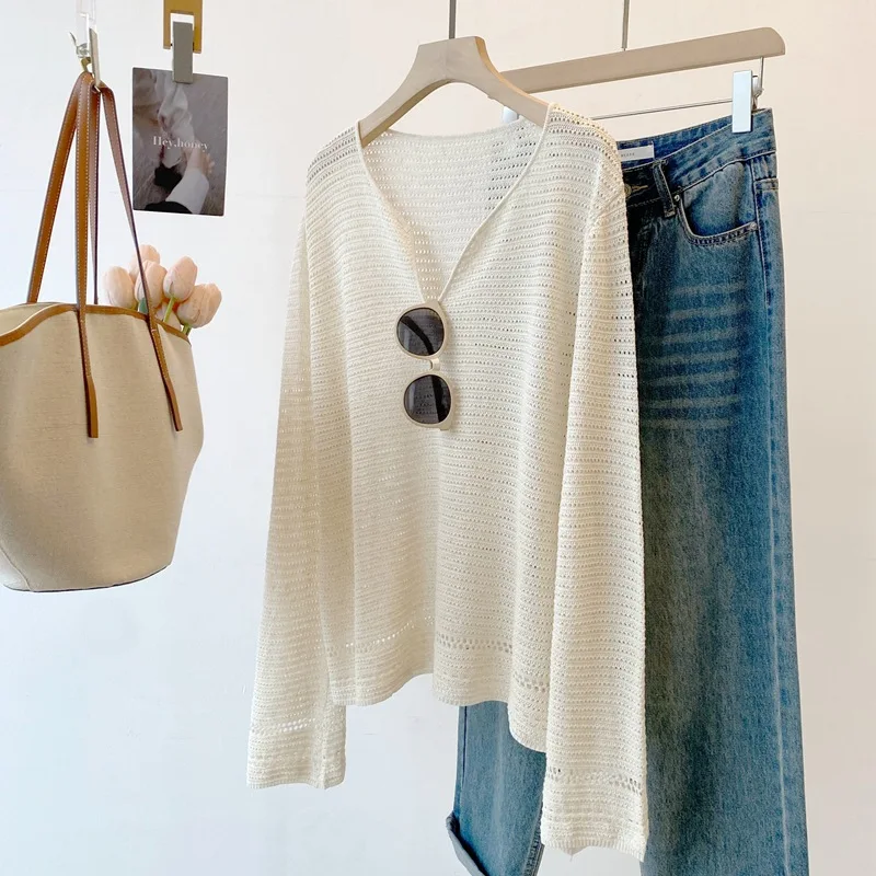 Dave&di 26 Spring/summer Artistic Style Hollow Hook Flower Round Neck Long Sleeve Knitted Shirt Women's Linen Lyocell Top
Dave&di 26 Spring/summer Artistic Style Hollow Hook Flower Round Neck Long Sleeve Knitted Shirt Women's Linen Lyocell Top