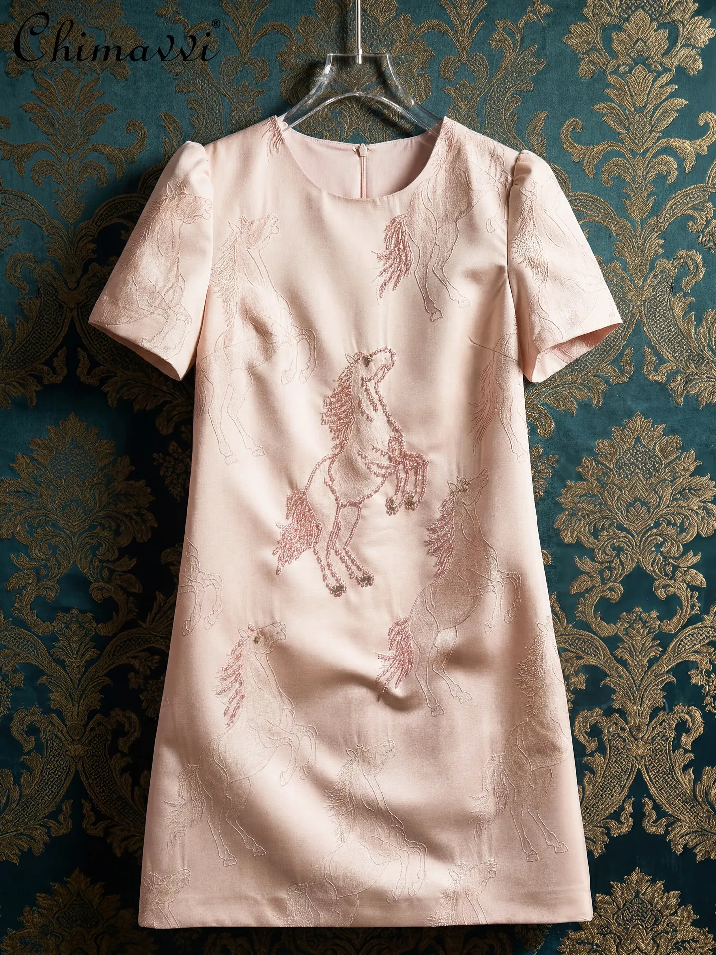 French Elegant Fashion Heavy Industry Embroidery Bead Crew Neck Short Sleeve Temperament Socialite Pink Party Short Dress Woman
French Elegant Fashion Heavy Industry Embroidery Bead Crew Neck Short Sleeve Temperament Socialite Pink Party Short Dress Woman