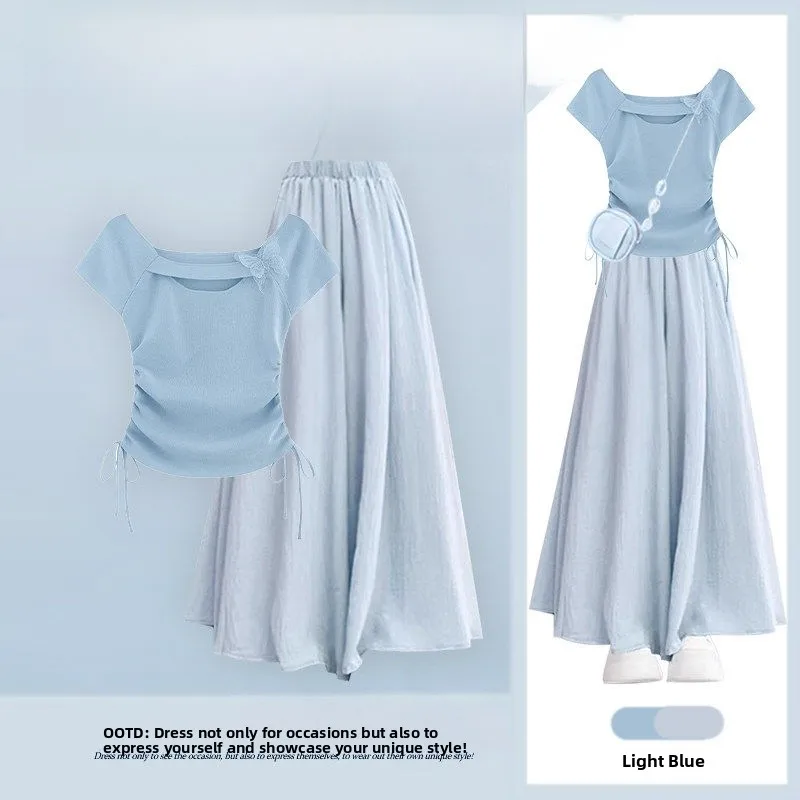 Summer Dopaamine Short Sleeve T-Shirt Set Women's Ageless 3D Wide Leg Pants Casual Blue Slimming Fit
Summer Dopaamine Short Sleeve T-Shirt Set Women's Ageless 3D Wide Leg Pants Casual Blue Slimming Fit