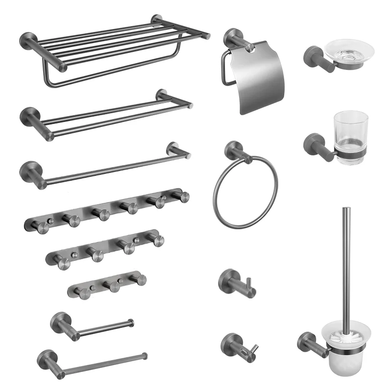 Matte Gray304Stainless Steel Bath Towel Rack Towel Rack Cup Holder Paper Rack Coat Hook Toilet Brush Holder Bathroom Accessories
Matte Gray304Stainless Steel Bath Towel Rack Towel Rack Cup Holder Paper Rack Coat Hook Toilet Brush Holder Bathroom Accessories