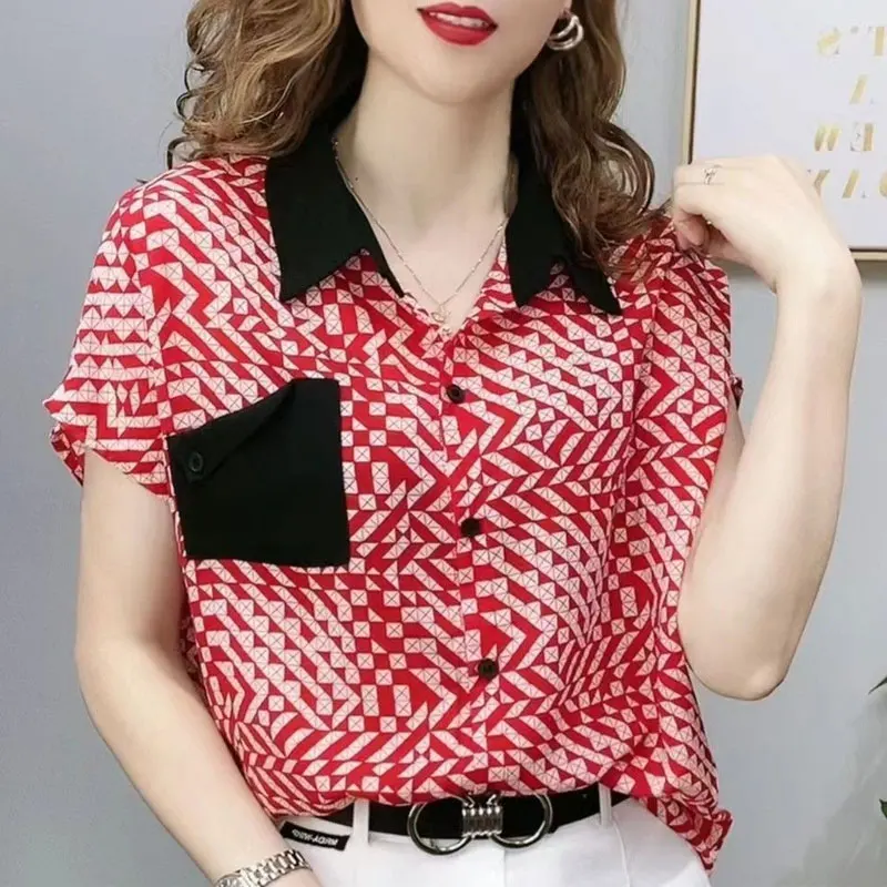 Female Clothing Commute Printed Blouse 2023 New Summer Polo-Neck Casual Single-breasted Pockets Korean Patchwork All-match Shirt
Female Clothing Commute Printed Blouse 2023 New Summer Polo-Neck Casual Single-breasted Pockets Korean Patchwork All-match Shirt