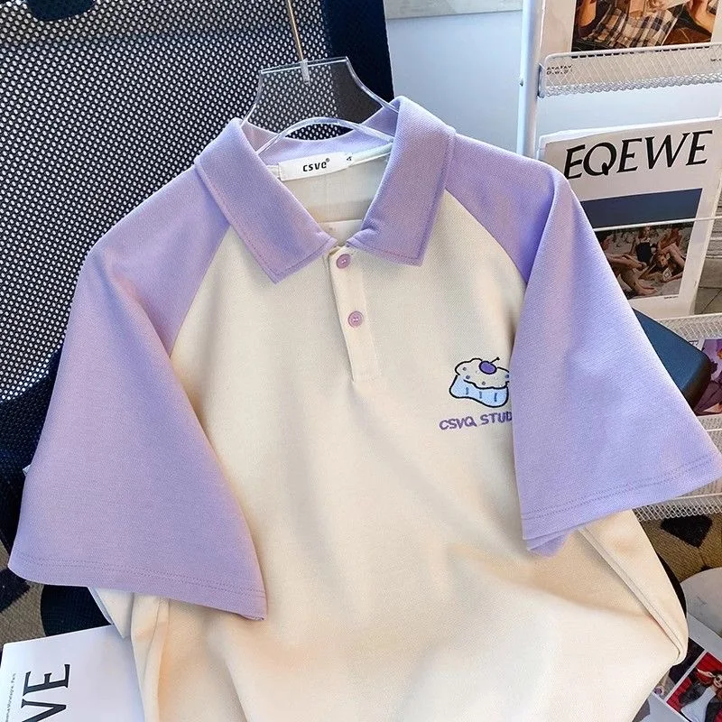 Cake Embroidery Preppy Style Polo Shirts Women Lilac T Shirt Japanese 2000s Style Y2K Summer Tshirt Shoujo Cute Oversized Tee
Cake Embroidery Preppy Style Polo Shirts Women Lilac T Shirt Japanese 2000s Style Y2K Summer Tshirt Shoujo Cute Oversized Tee