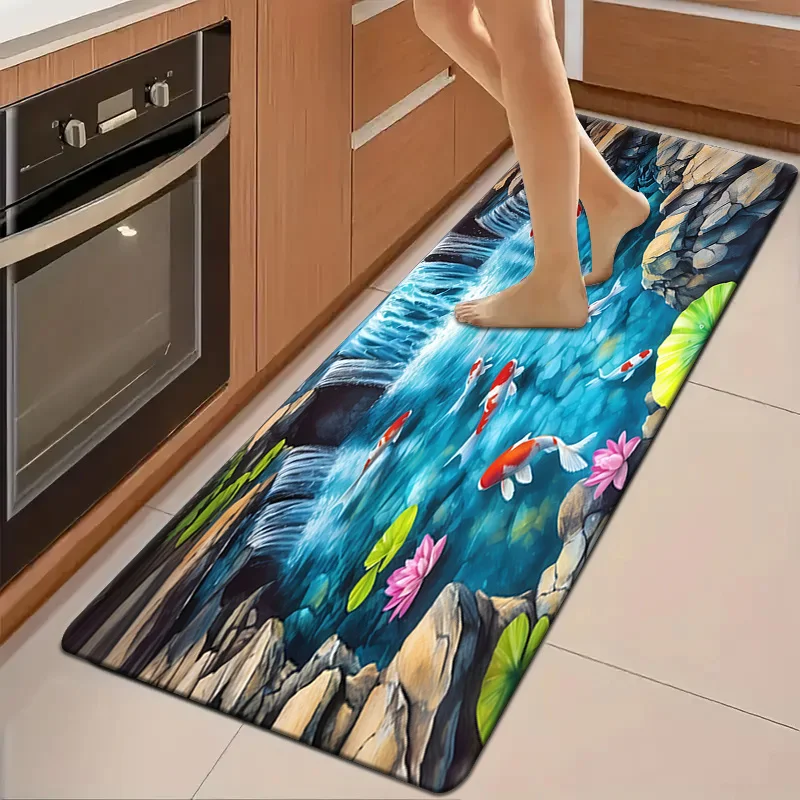 Koi Fish Pond Kitchen Rug Non-Slip Washable Floor Mat Waterfall Lotus Pattern for Hallway Kitchen Decor Water Absorbent Doormat
Koi Fish Pond Kitchen Rug Non-Slip Washable Floor Mat Waterfall Lotus Pattern for Hallway Kitchen Decor Water Absorbent Doormat