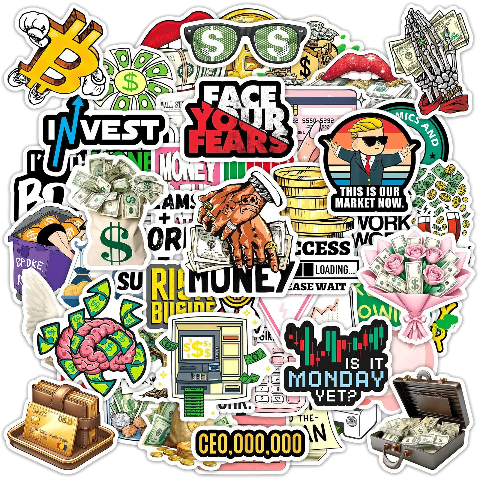 50Pcs Cool Money Series Cartoon Stickers Dollar Decals Graffiti Notebook Suitcase Phone Funny Decoration Sticker Toys Gift
50Pcs Cool Money Series Cartoon Stickers Dollar Decals Graffiti Notebook Suitcase Phone Funny Decoration Sticker Toys Gift