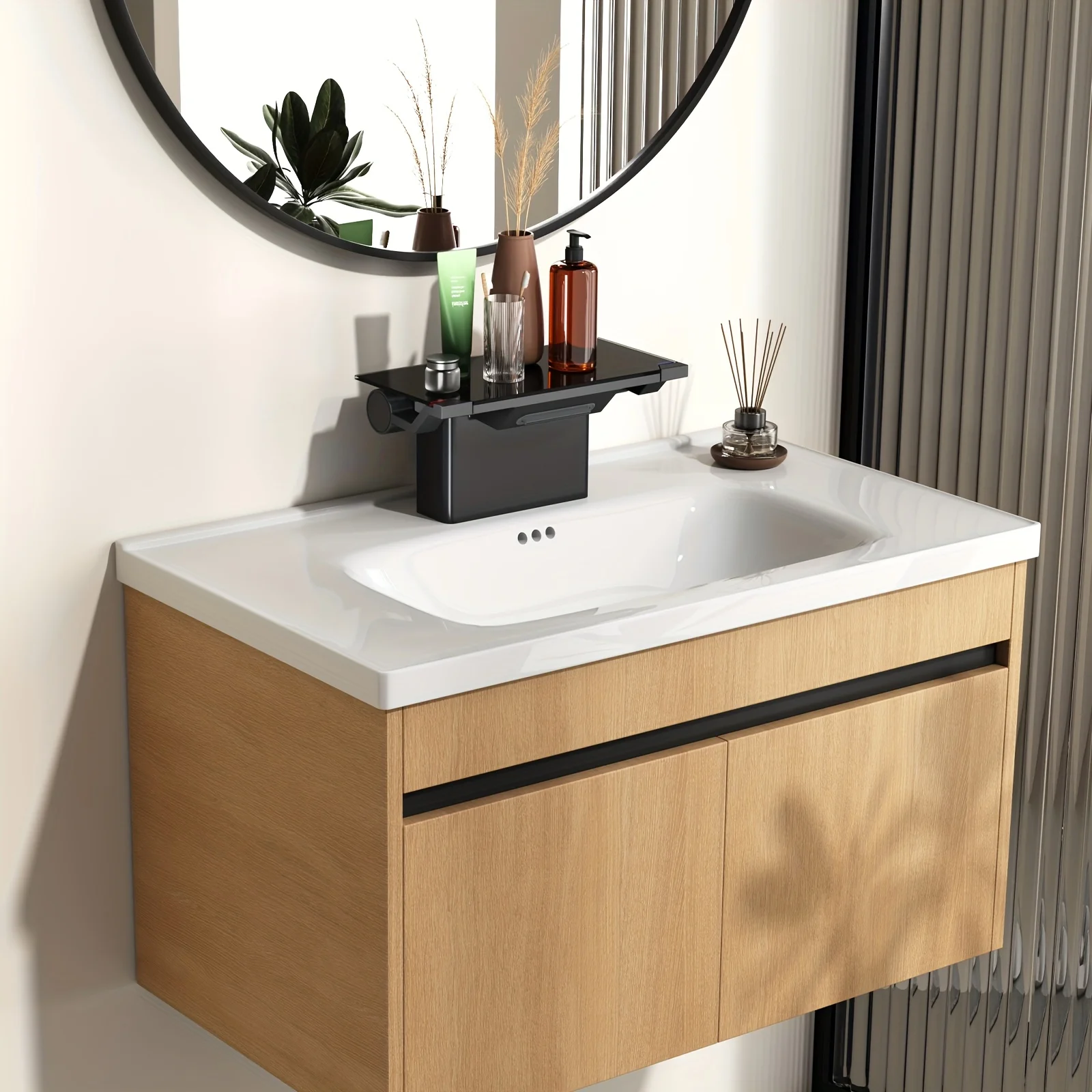 Matte Black Bathroom Sink Faucet with Glass Storage Platform - ABS Body, 4 Inch 2-Hole Vanity Faucet, Includes Pop-Up Drain Stopper & Solid Basin, Modern Design for Bathroom Remodel
Matte Black Bathroom Sink Faucet with Glass Storage Platform - ABS Body, 4 Inch 2-Hole Vanity Faucet, Includes Pop-Up Drain Stopper & Solid Basin, Modern Design for Bathroom Remodel