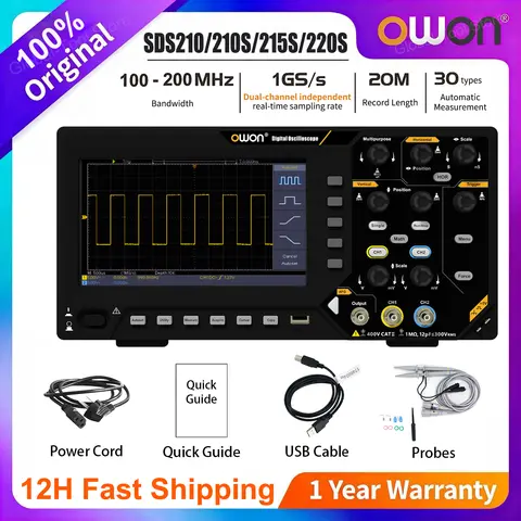 Oscilloscopio digitale Owon SDS210S SDS215S SDS220S SDS200 Generatore di segnale a 2 canali 100 Mhz 150 Mhz 200 Mhz 1 GS/s FFT + 25 MHz 14 bit